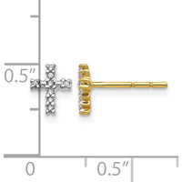 14K Yellow Gold Diamond Cross Post Earrings with Rhodium Plating - 0.003 Carat Total Diamond Weight by Monteluci Fine Jewelry