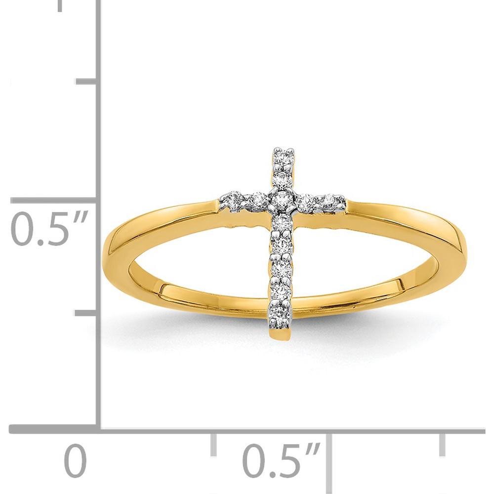 14K Yellow Gold Diamond Cross Ring with 12 Round Diamonds - 0.072 Carat Total Diamond Weight by 0