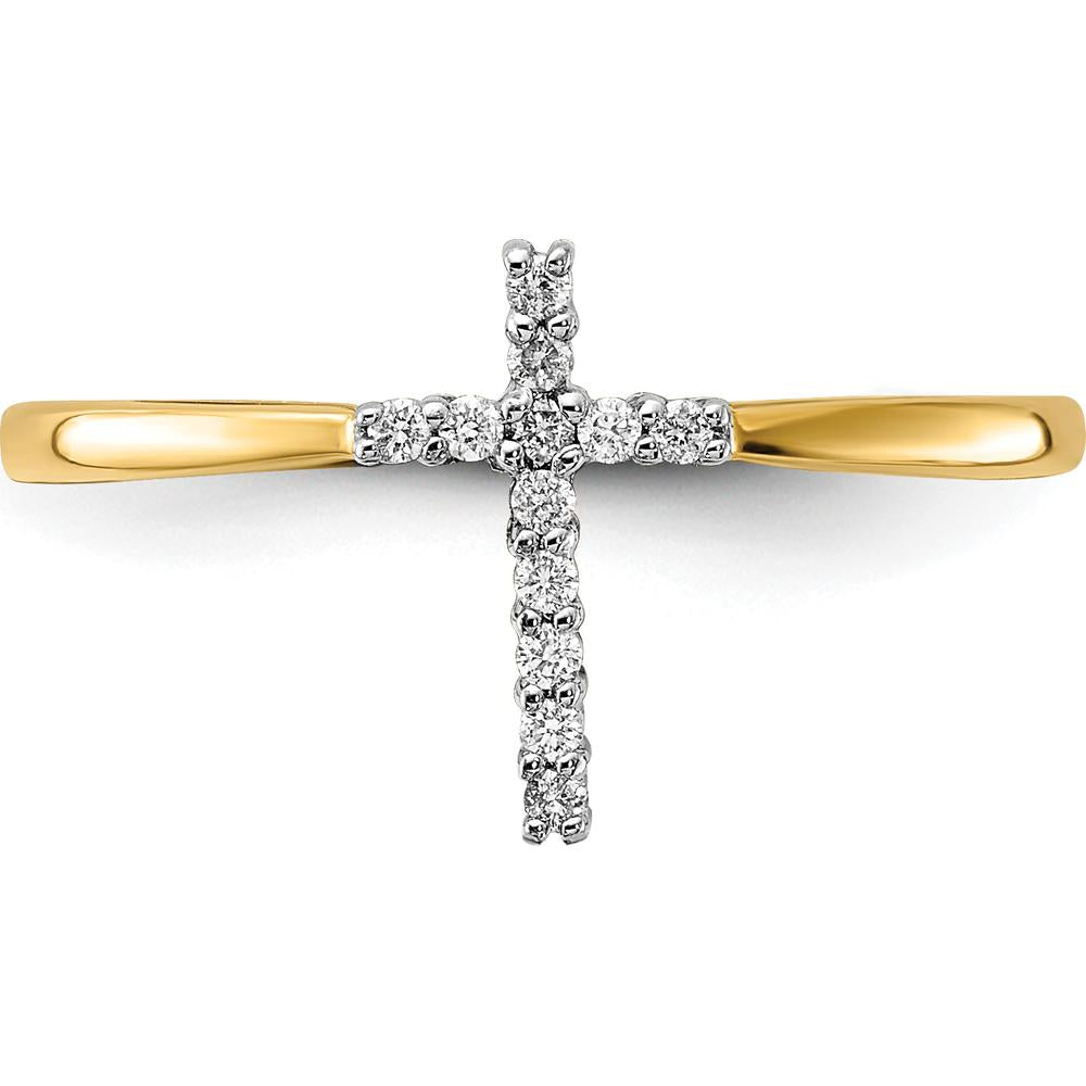 14K Yellow Gold Diamond Cross Ring with 12 Round Diamonds - 0.072 Carat Total Diamond Weight by 0