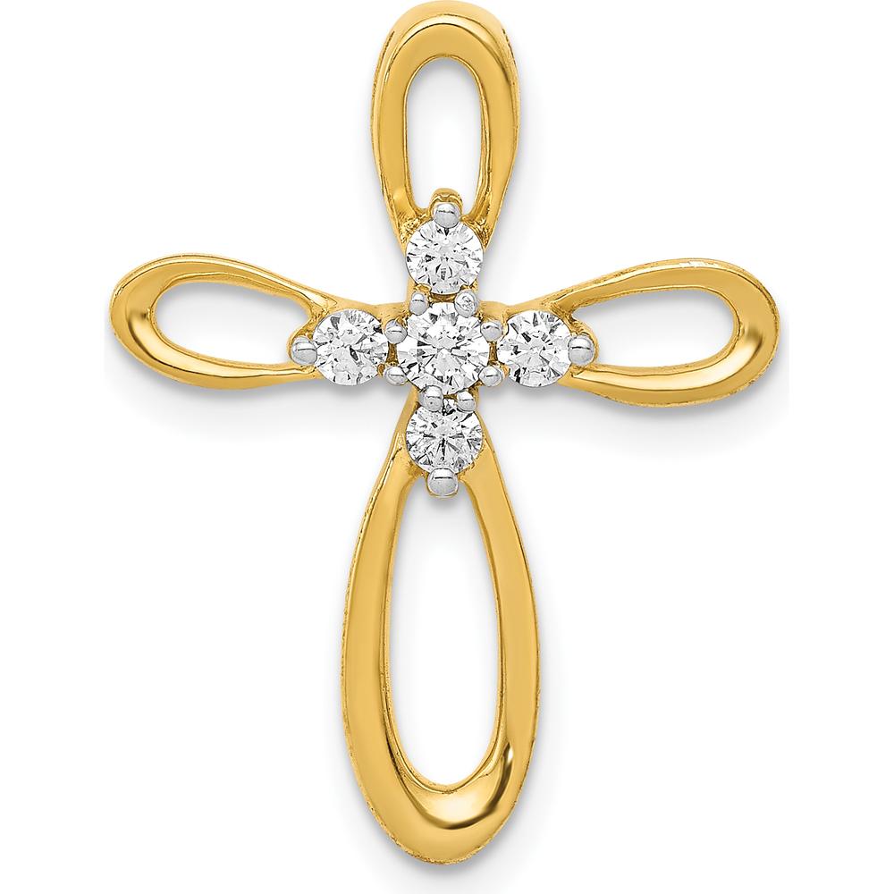 14K Yellow Gold Diamond Cross Slide Pendant with 1/5 Carat Natural Round Diamonds by Monteluci Fine Jewelry