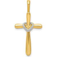 14K Yellow Gold Diamond Cross with Heart Pendant - 0.003 Carat Total Diamond Weight by Monteluci Fine Jewelry