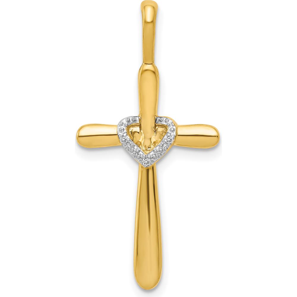 14K Yellow Gold Diamond Cross with Heart Pendant - 0.003 Carat Total Diamond Weight by Monteluci Fine Jewelry