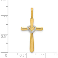 14K Yellow Gold Diamond Cross with Heart Pendant - 0.003 Carat Total Diamond Weight by Monteluci Fine Jewelry