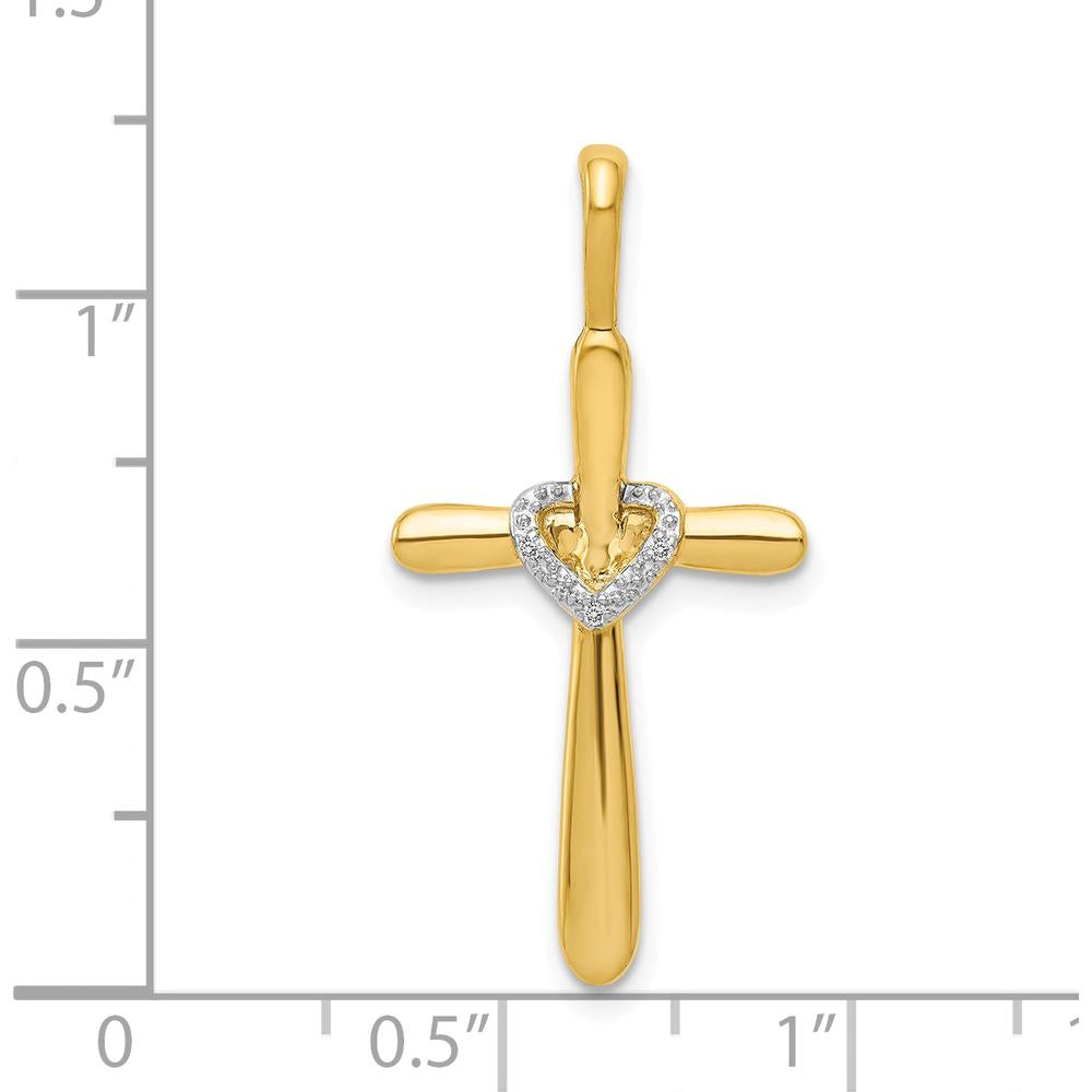 14K Yellow Gold Diamond Cross with Heart Pendant - 0.003 Carat Total Diamond Weight by Monteluci Fine Jewelry
