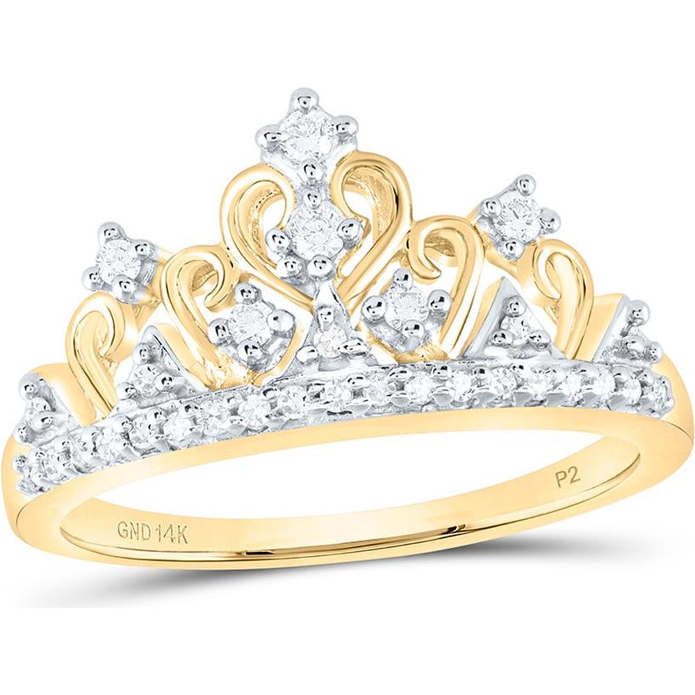 14K Yellow Gold Diamond Crown Ring with Pave-Set Round Diamonds - 1/5 Carat Total Diamond Weight