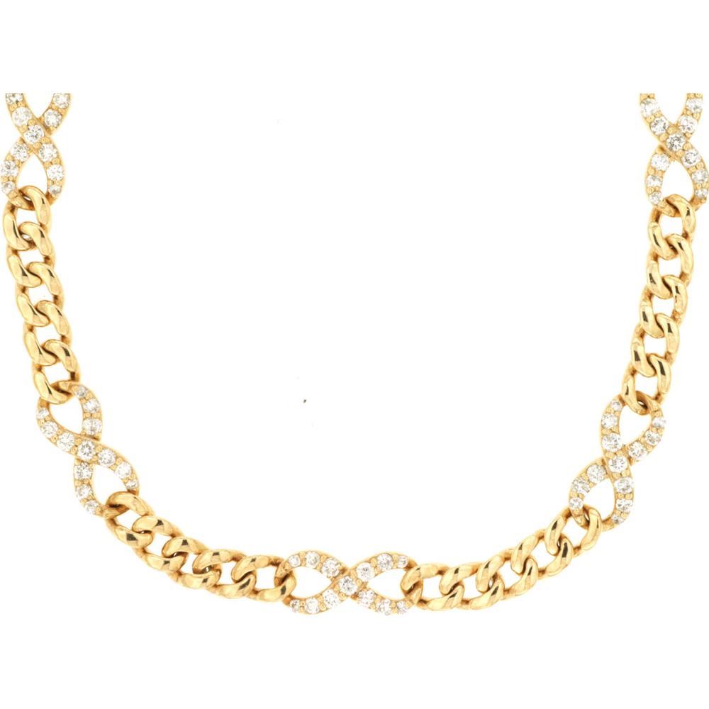 14K Yellow Gold Diamond Cuban Link Necklace with Pavé-Set Round Diamonds – 1.75 Carat Total Diamond Weight - Royal Jewelry