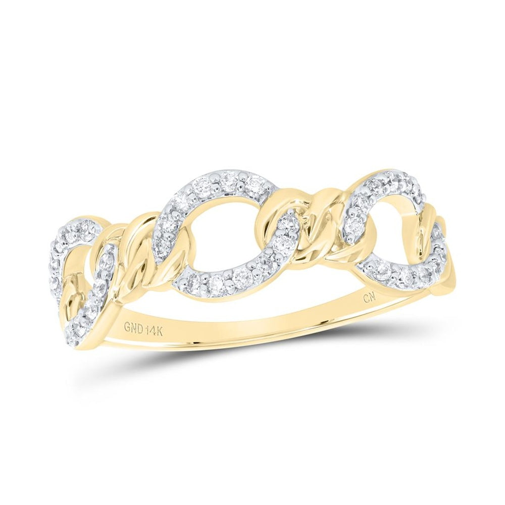 14K Yellow Gold Diamond Cuban Link Ring - 1/5 Carat Total Diamond Weight