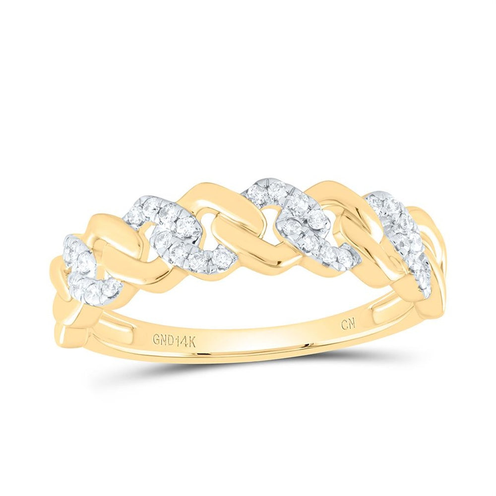 14K Yellow Gold Diamond Cuban Link Ring - 1/7 Carat Total Diamond Weight