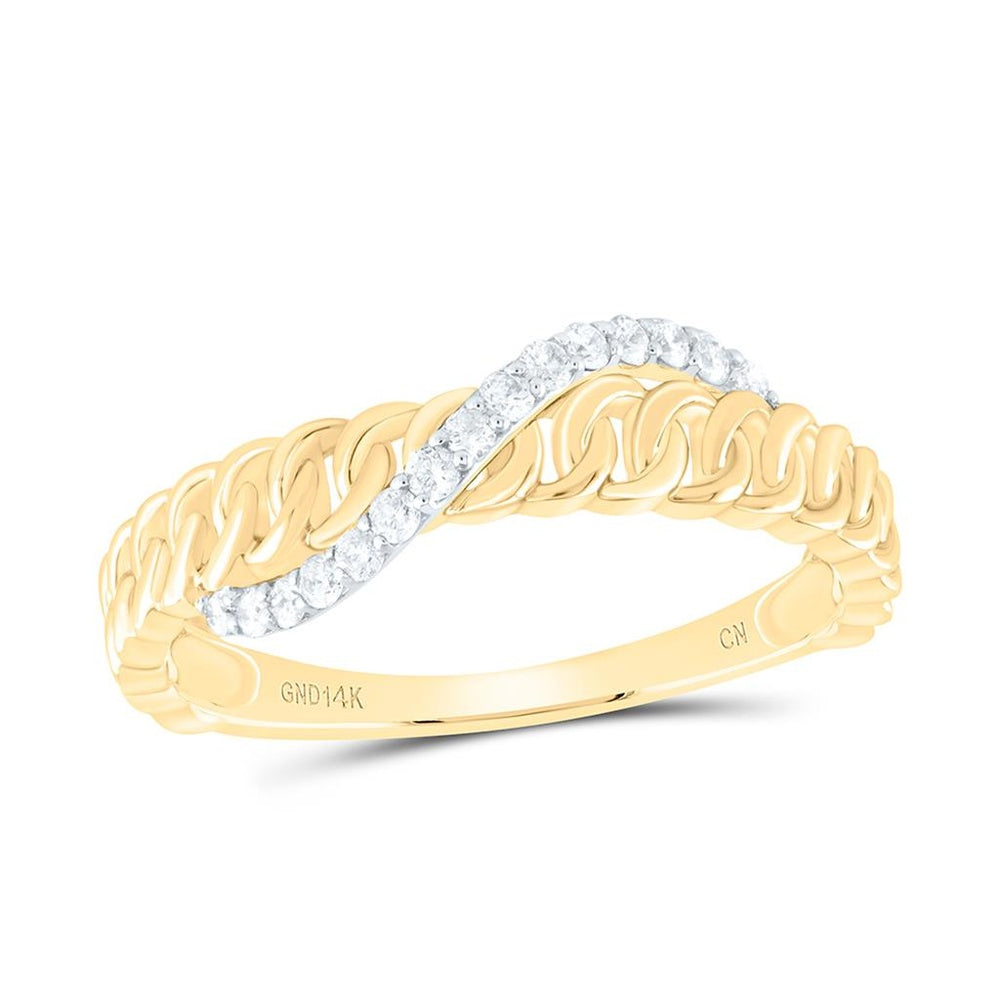 14K Yellow Gold Diamond Cuban Link Ring - 1/7 Carat Total Diamond Weight