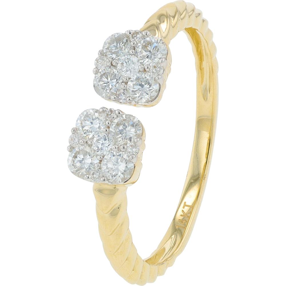 14K Yellow Gold Diamond Cuff Ring with Cushion Cut Diamonds - 0.43 Carat Total Diamond Weight