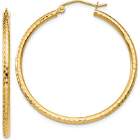 14K Yellow Gold Diamond-Cut 2mm Round Tube Hoop Earrings - 35mm Length by 0