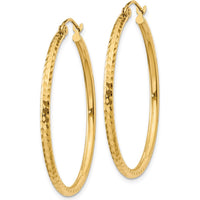 14K Yellow Gold Diamond-Cut 2mm Round Tube Hoop Earrings - 35mm Length by 0