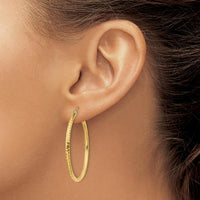 14K Yellow Gold Diamond-Cut 2mm Round Tube Hoop Earrings - 35mm Length by 0