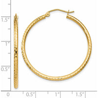 14K Yellow Gold Diamond-Cut 2mm Round Tube Hoop Earrings - 35mm Length by 0