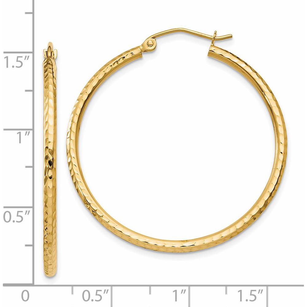14K Yellow Gold Diamond-Cut 2mm Round Tube Hoop Earrings - 35mm Length by 0