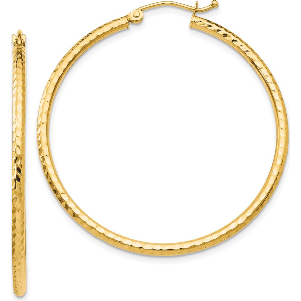 14K Yellow Gold Diamond-Cut 2mm Round Tube Hoop Earrings - 40mm Length by 0