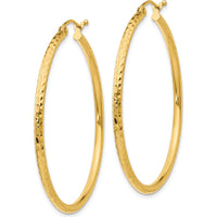 14K Yellow Gold Diamond-Cut 2mm Round Tube Hoop Earrings - 40mm Length by 0