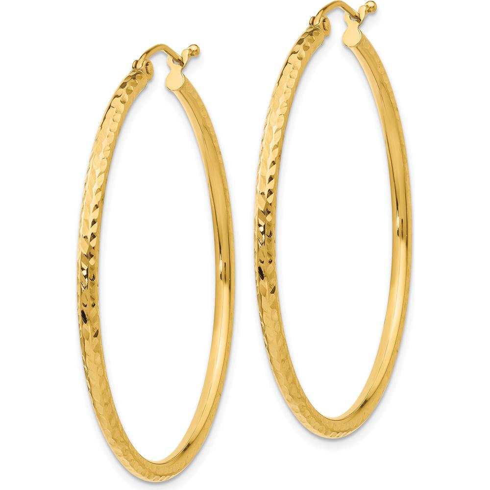 14K Yellow Gold Diamond-Cut 2mm Round Tube Hoop Earrings - 40mm Length by 0