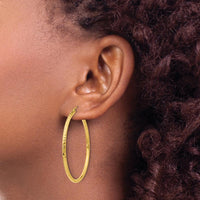 14K Yellow Gold Diamond-Cut 2mm Round Tube Hoop Earrings - 40mm Length by 0