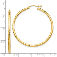 14K Yellow Gold Diamond-Cut 2mm Round Tube Hoop Earrings - 40mm Length by 0