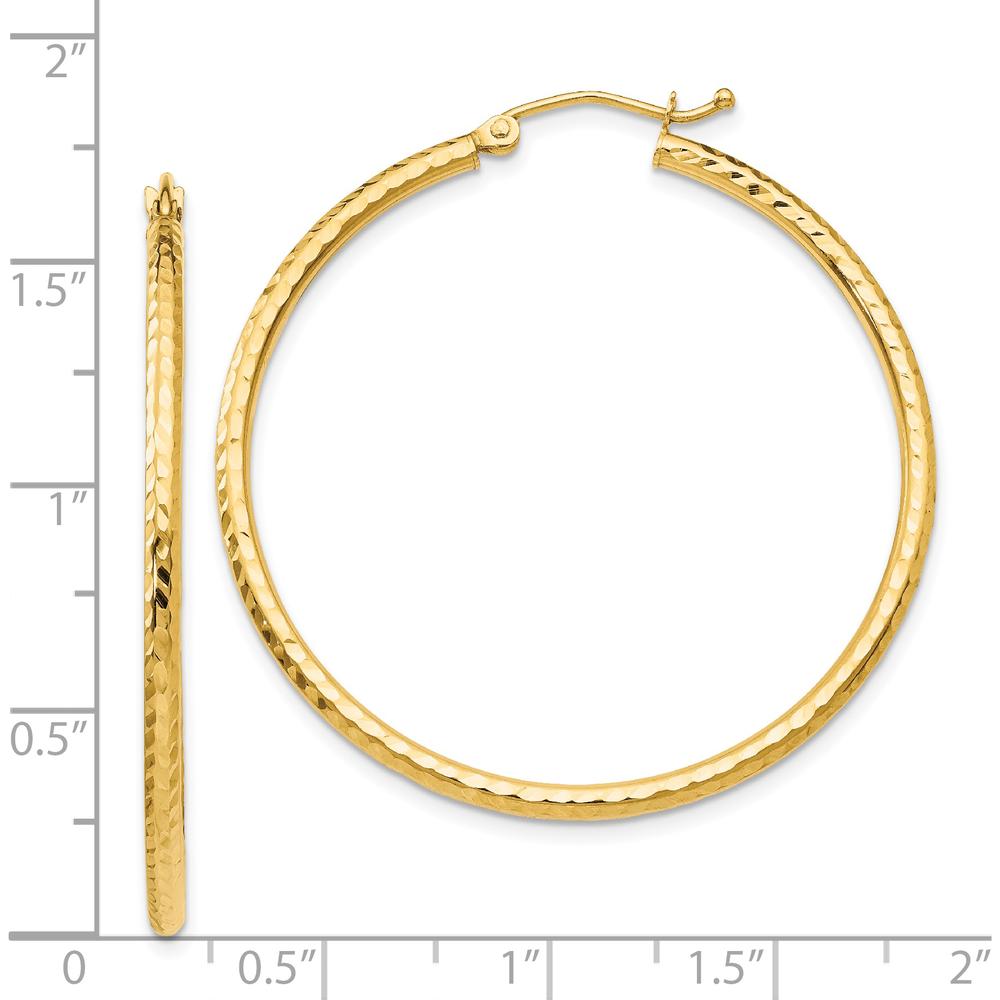 14K Yellow Gold Diamond-Cut 2mm Round Tube Hoop Earrings - 40mm Length by 0