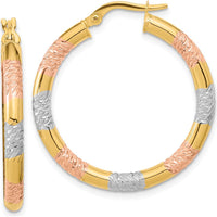 14K Yellow Gold Diamond-Cut 30mm Hoop Earrings with Rhodium and Rose Accents by 0