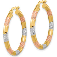 14K Yellow Gold Diamond-Cut 30mm Hoop Earrings with Rhodium and Rose Accents by 0
