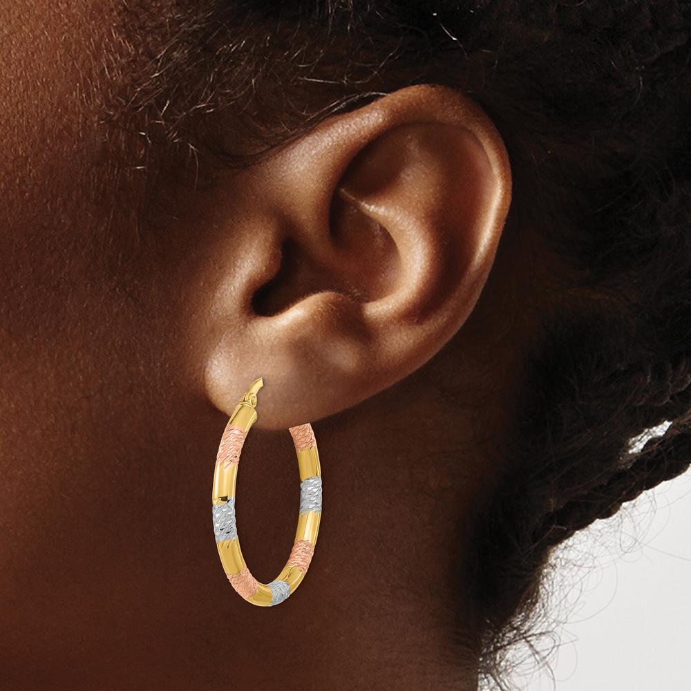 14K Yellow Gold Diamond-Cut 30mm Hoop Earrings with Rhodium and Rose Accents by 0