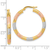 14K Yellow Gold Diamond-Cut 30mm Hoop Earrings with Rhodium and Rose Accents by 0