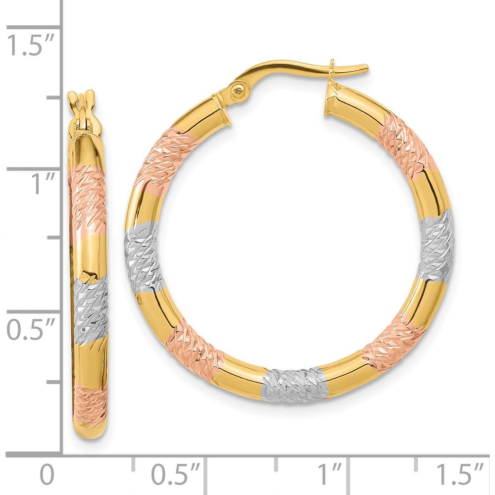 14K Yellow Gold Diamond-Cut 30mm Hoop Earrings with Rhodium and Rose Accents by 0
