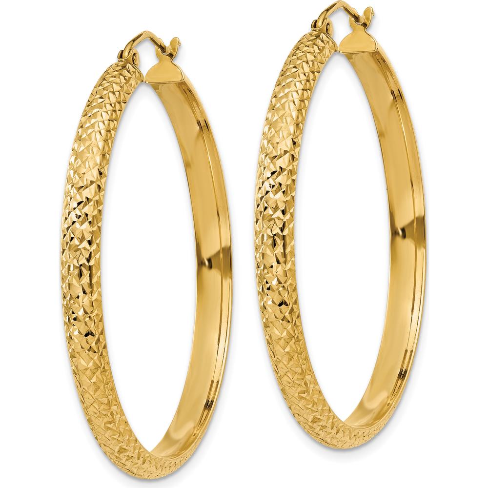 14K Yellow Gold Diamond-cut 38mm Hollow Hoop Earrings - Textured Polished Finish by 0