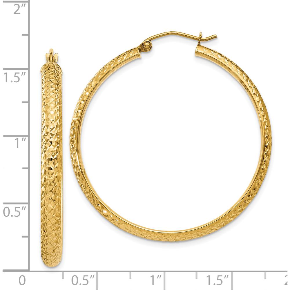 14K Yellow Gold Diamond-cut 38mm Hollow Hoop Earrings - Textured Polished Finish by 0