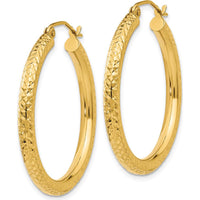 14K Yellow Gold Diamond-Cut 3mm Round Hoop Earrings - 30mm Length by 0