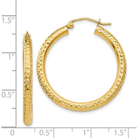 14K Yellow Gold Diamond-Cut 3mm Round Hoop Earrings - 30mm Length by 0