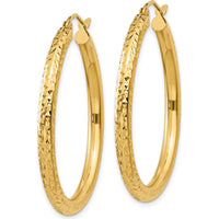 14K Yellow Gold Diamond-Cut 3mm Round Hoop Earrings - 35mm Length by 0