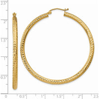14K Yellow Gold Diamond-Cut 3mm Round Hoop Earrings - 50mm Length by 0