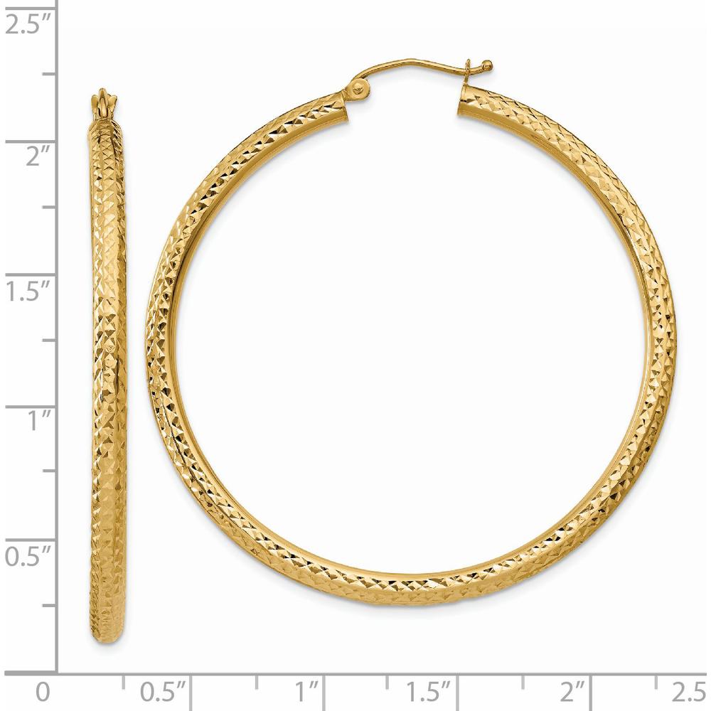 14K Yellow Gold Diamond-Cut 3mm Round Hoop Earrings - 50mm Length by 0
