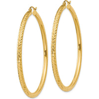 14K Yellow Gold Diamond-Cut 3mm Round Hoop Earrings - 55mm Length, Polished Finish by 0