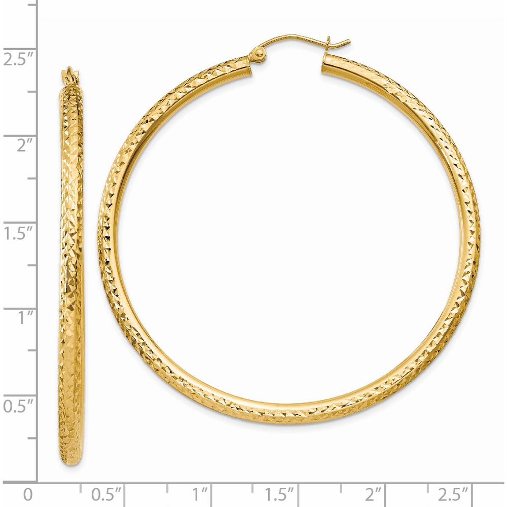 14K Yellow Gold Diamond-Cut 3mm Round Hoop Earrings - 55mm Length, Polished Finish by 0