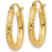 14K Yellow Gold Diamond-Cut 3mm Round Hoop Earrings - Polished Finish, 20mm Length by 0