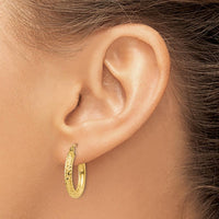 14K Yellow Gold Diamond-Cut 3mm Round Hoop Earrings - Polished Finish, 20mm Length by 0