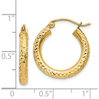 14K Yellow Gold Diamond-Cut 3mm Round Hoop Earrings - Polished Finish, 20mm Length by 0