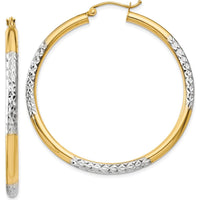 14K Yellow Gold Diamond-Cut 45mm Hoop Earrings with Rhodium Accents by 0