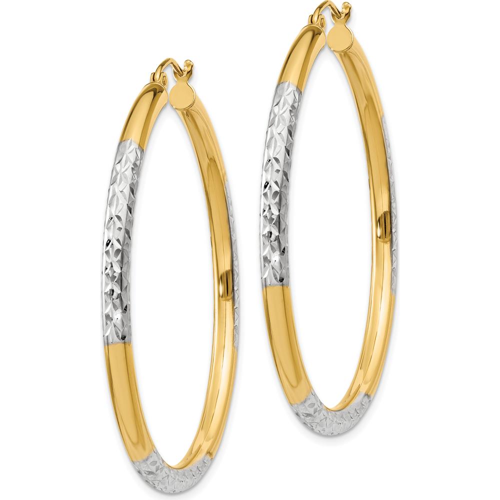 14K Yellow Gold Diamond-Cut 45mm Hoop Earrings with Rhodium Accents by 0
