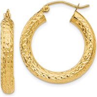 14K Yellow Gold Diamond-Cut 4mm Round Hoop Earrings - 25mm Length by 0