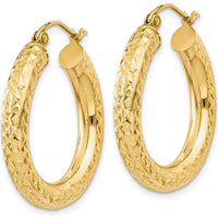 14K Yellow Gold Diamond-Cut 4mm Round Hoop Earrings - 25mm Length by 0
