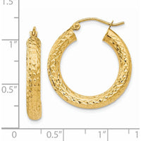 14K Yellow Gold Diamond-Cut 4mm Round Hoop Earrings - 25mm Length by 0