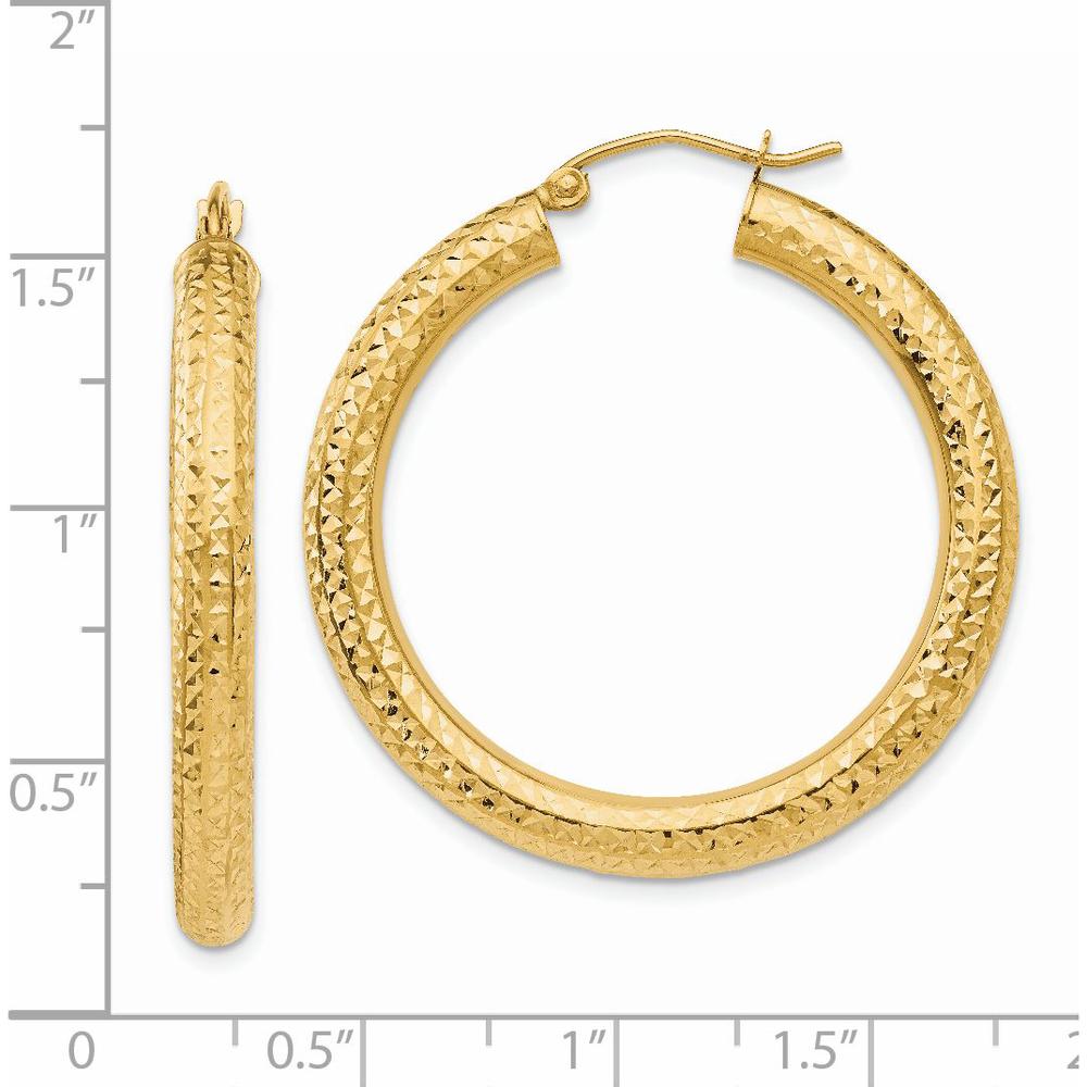 14K Yellow Gold Diamond-Cut 4mm Round Hoop Earrings - 35mm Length by 0