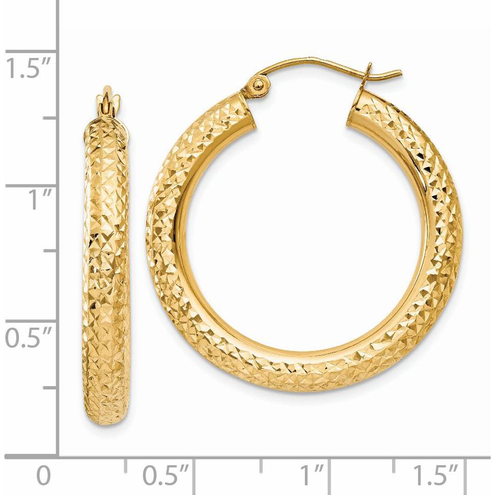 14K Yellow Gold Diamond-Cut 4mm Round Hoop Earrings - Polished Finish by 0