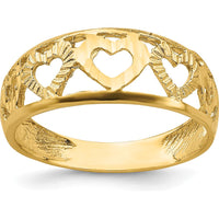 14K Yellow Gold Diamond-Cut 5 Heart Ring - 3.15mm Band Width by Oro Pregiato
